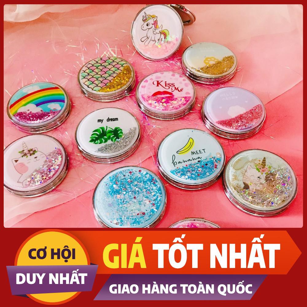 Gương Mini 2 Mặt Bỏ Túi Phối Kim Tuyến Bắt Mắt Sáng Tạo Hình Tròn - Cherry Gift Shop