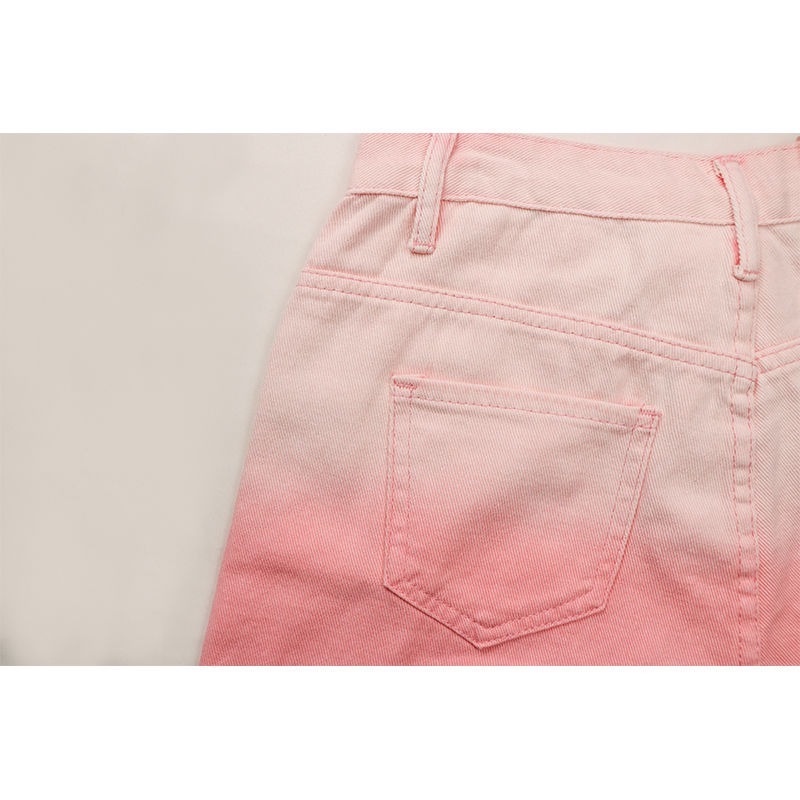 Quần Short Denim Lưng Cao Màu Gradient Mùa Hè Mới Cho Nữ