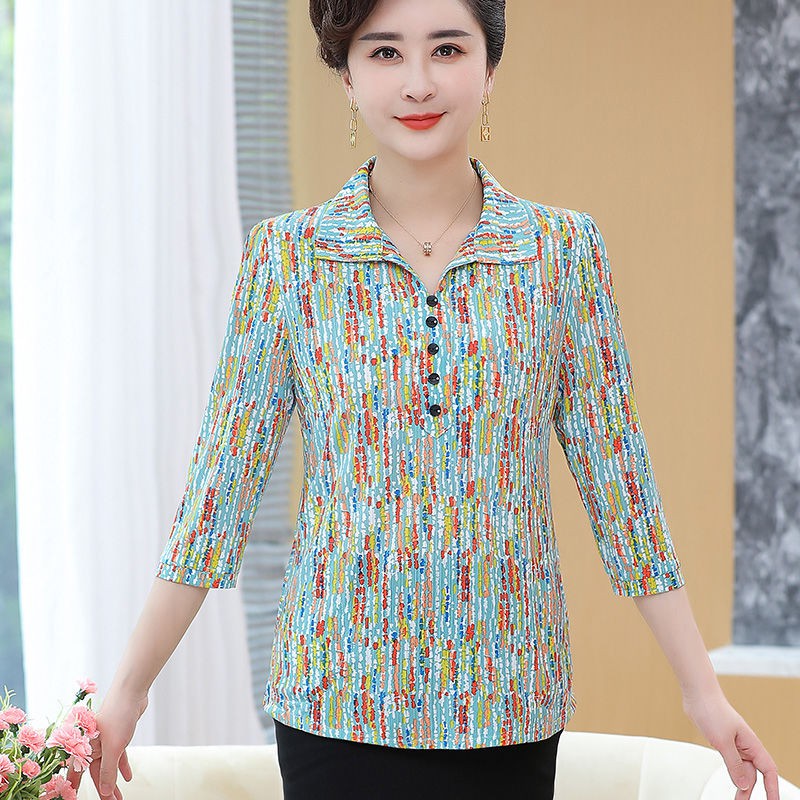 Váy mùa hè cho bà mẹ trung niên mới Áo sơ mi nữ trung niên, quần áo mùa hè nữ trung niên, thời trang rộng rãi size áo bầ