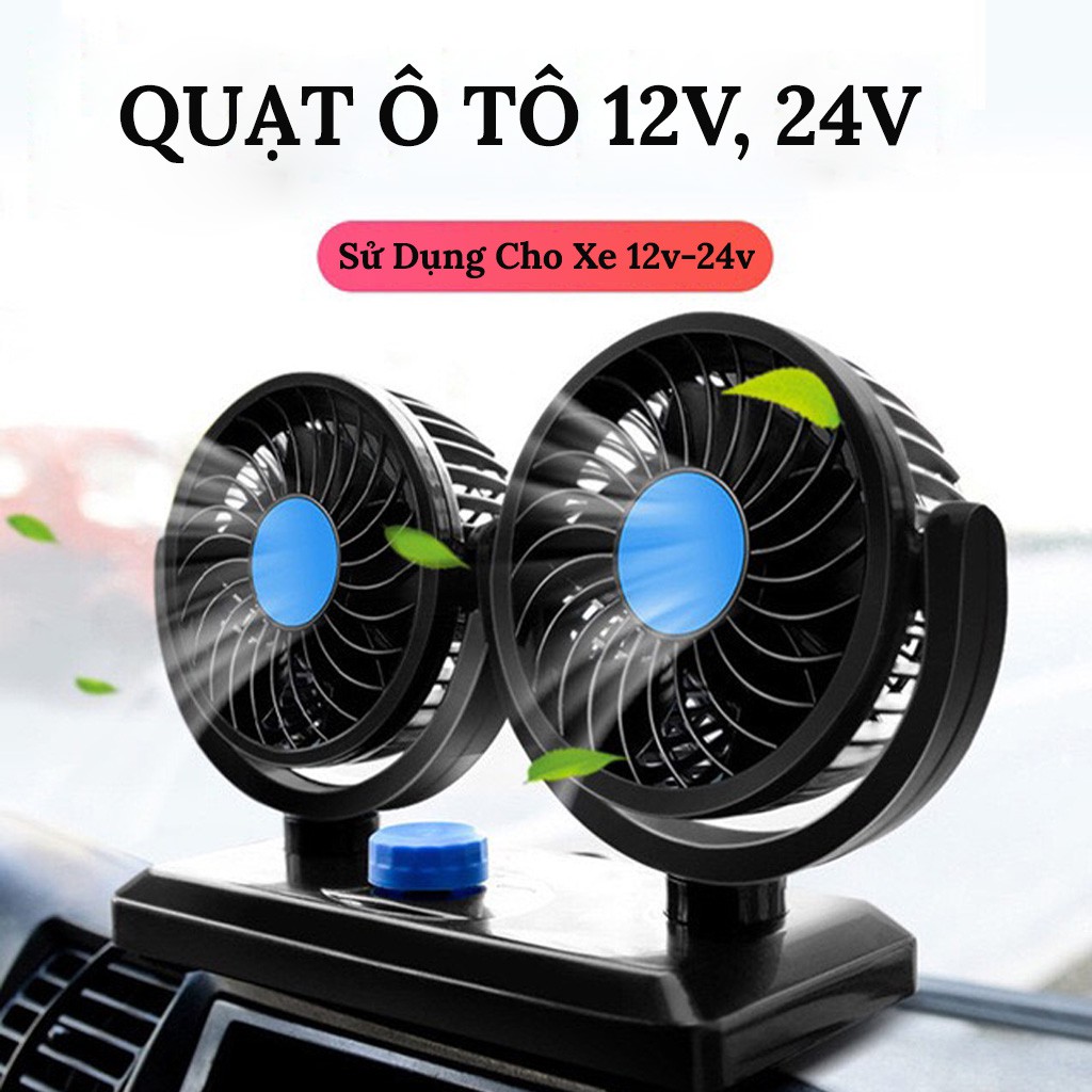 Quạt Ô Tô 12V, 24V, USB – Quạt Mát, Êm, Xoay 360 Độ