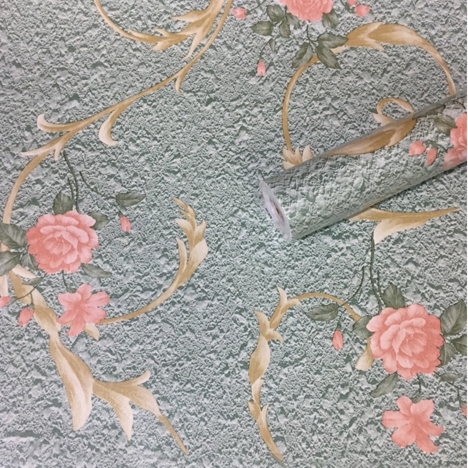 10M Giấy Dán Tường Hoa Hồng Nền Đá Xanh  6055-1