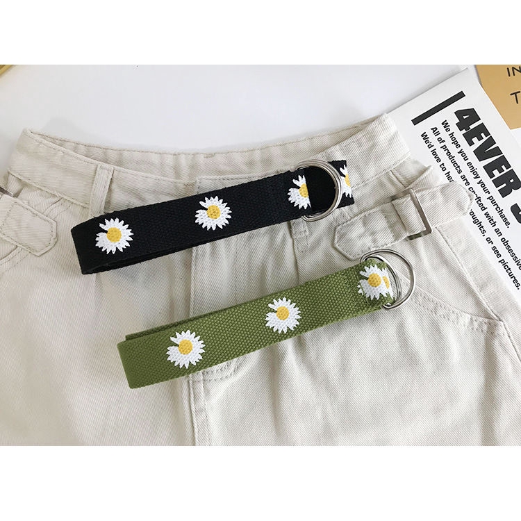 Thắt Lưng Vải Canvas 22566 Họa Tiết Hoa Cúc Phối Vòng Kép Trang Trí Dễ Phối Đồ Cho Học Sinh