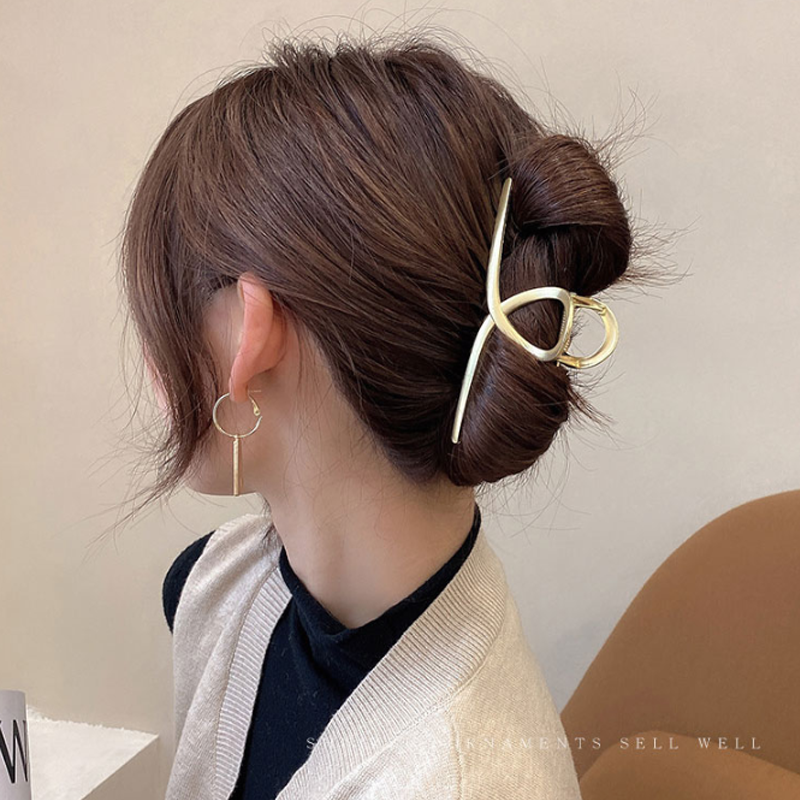 Kẹp tóc kim loại màu vàng phong cách Hàn Quốc thời thượng