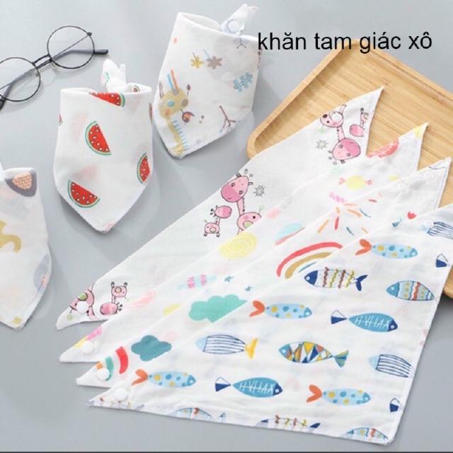 [Mã SKAMLTSM9 giảm 10% đơn 99K] Set 10 Khăn yếm tam giác 2 lớp đeo cổ có cúc bấm cho bé sơ sinh