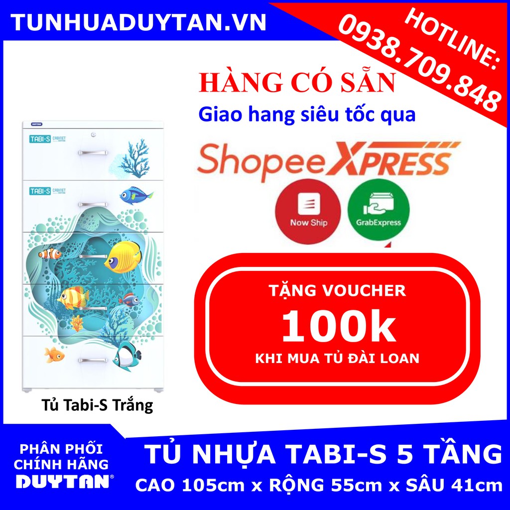 [Hàng Có Sẵn] Tủ nhựa Duy Tân TABI S 5 tầng - Họa tiết ngẫu nhiên- Tặng Kèm Voucher 100k khi mua tủ Đài Loan