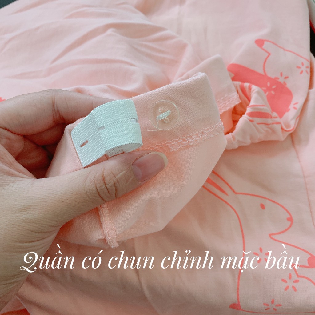 Bộ Bầu Và Sau Sinh Cotton Dài Tay Họa Tiết Thỏ Dễ Thương Mặc Ở Nhà Chất Mềm Ấm Cho Con Bú HT4634 Honey Mommy