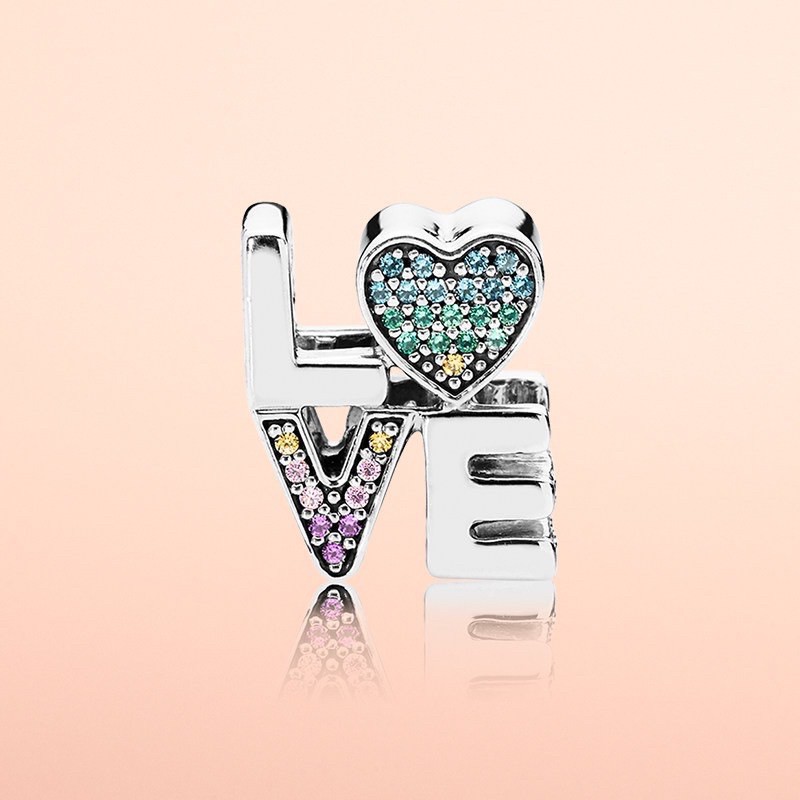 charm pan Love đính đá nhiều màu bạc s925 cao cấp