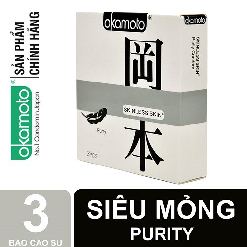 Bao Cao Su Okamoto SKkin PURITY [CHÍNH HÃNG 100%](Hộp 3 bao) _Trắng tinh khiết, mềm mại, nhiều gel