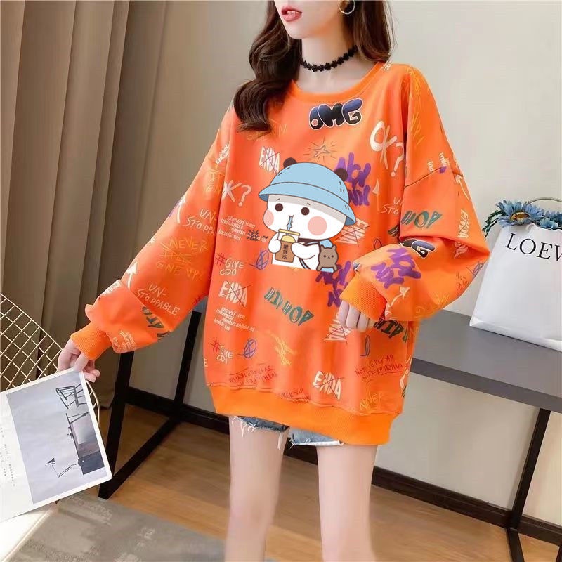 Áo Sweater Hàn Quốc Dáng Rộng Tay Dài In Họa Tiết Hoạt Hình Có Size Lớn 40-150KG C9556