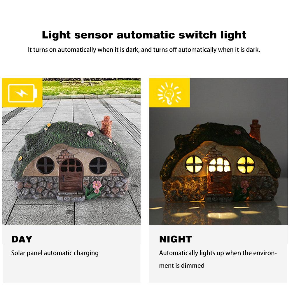 Light Control Induction LED Solar Light Fairy House High Quality Anti-corrosion Resin Solar Lawn Lamp for Outdoor Garden Decor