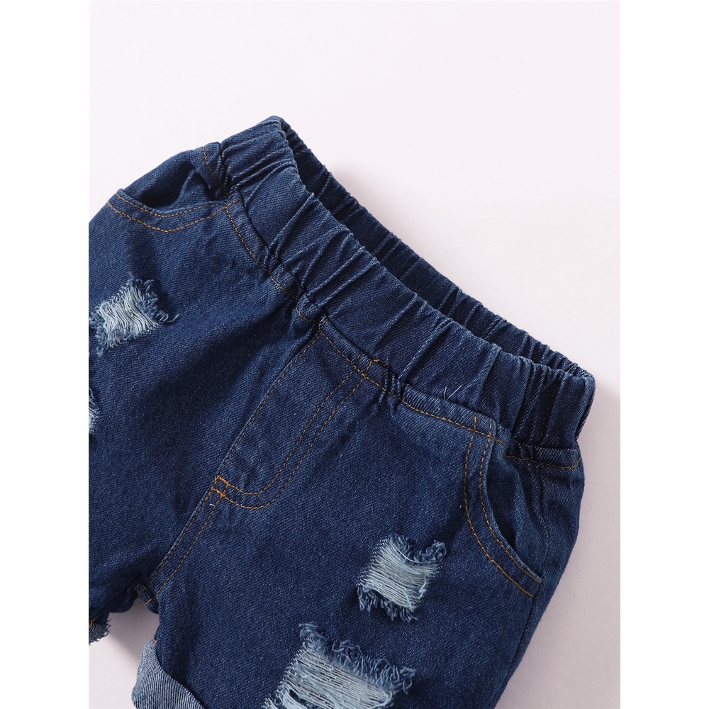 Bộ Trang Phục 2 Mảnh Gồm Áo Thun Tay Cộc In Hình Xe Hơi Hoạt Hình + Quần Denim Mùa Hè Cho Bé Trai