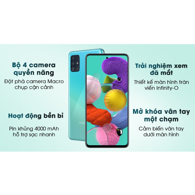 ĐIỆN THOẠI SAMSUNG GALAXY A51- 6GB/128GB- HÀNG CHÍNH HÃNG NGUYÊN SEAL- BẢO HÀNH 12 THÁNG TOÀN QUỐC