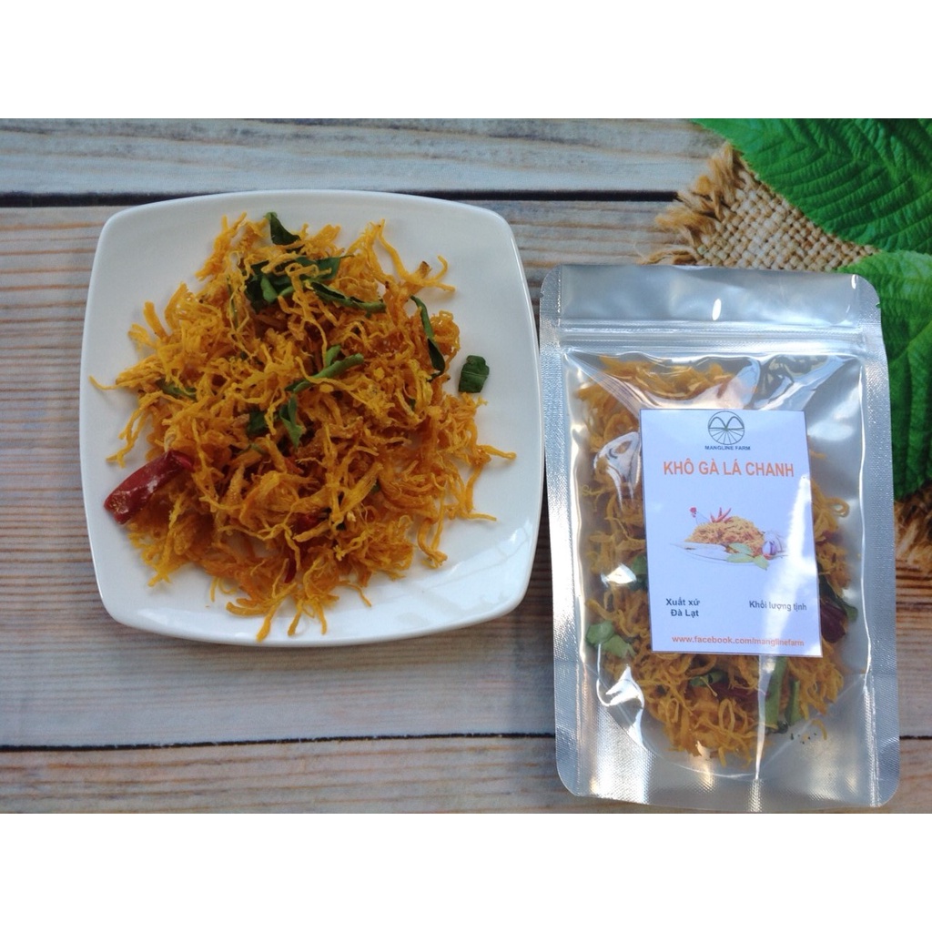 Khô gà lá chanh Mangline Farm Đà Lạt loại nhất 50g đồ ăn vặt thơm ngon cay cay đậm vị | BigBuy360 - bigbuy360.vn