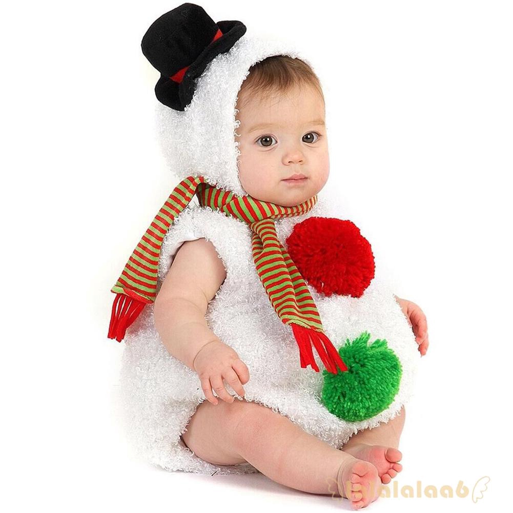 Áo liền quần có mũ trùm đầu phong cách người tuyết Giáng Sinh cho bé