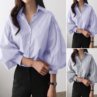 Áo Sơ Mi Tay Phồng Kẻ Sọc Thời Trang Dành Cho Nữ