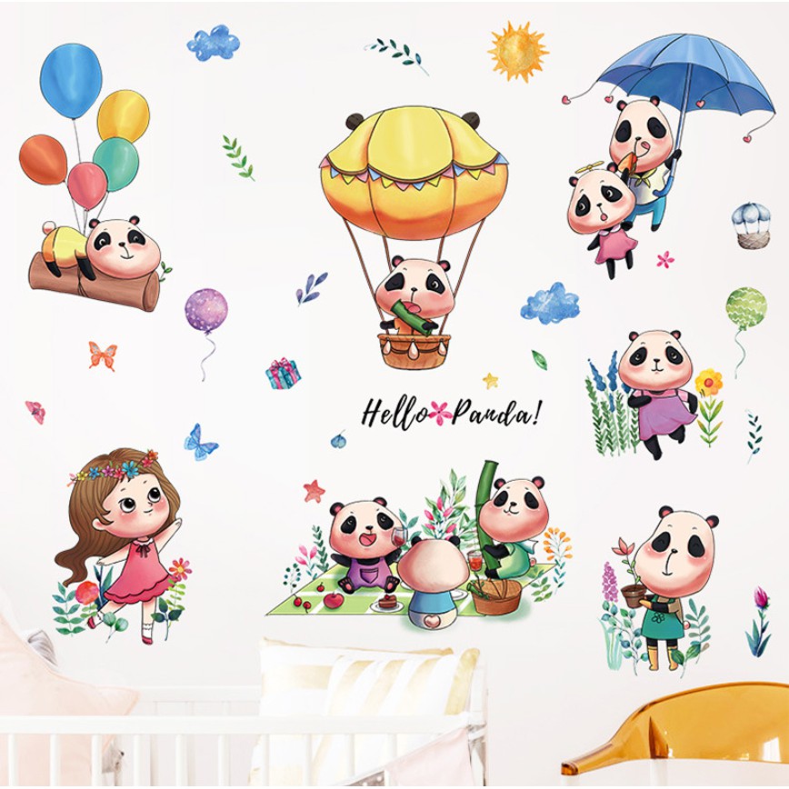 Decal dán tường Panda cùng bé gái đáng yêu