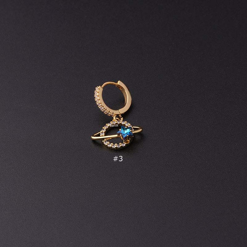 1 Khuyên Tai Tròn 9mm Màu Vàng Đính Đá Zircon