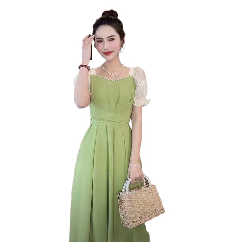 Đầm PERTY dài tay phồng cổ vuông phong cách Hàn Quốc thời trang cho nữ