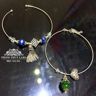 Vòng tay kiềng bạc trơn lồng đá