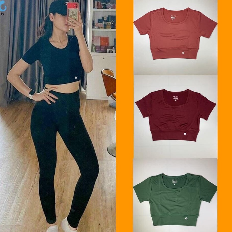 Áo croptop tập gym yoga đai bo xiết eo tay cộc co giãn thấm hút mồ hôi đủ size- áo tập gym nữ- đồ tập gym nữ(áo cộc tay)