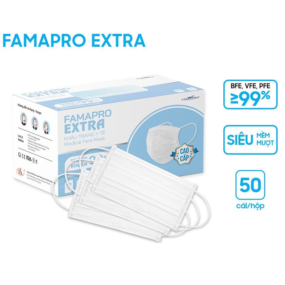 Khẩu trang y tế kháng khuẩn 4 lớp Famapro Extra (50 cái/ hộp)
