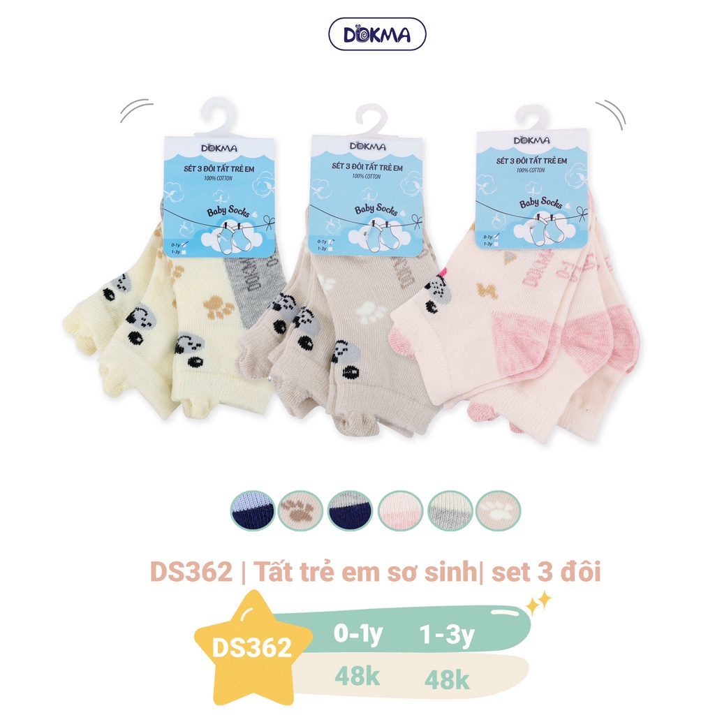 Set 3 đôi tất trẻ em Dokma cho bé 0-12 tuổi (giao màu ngẫu nhiên)