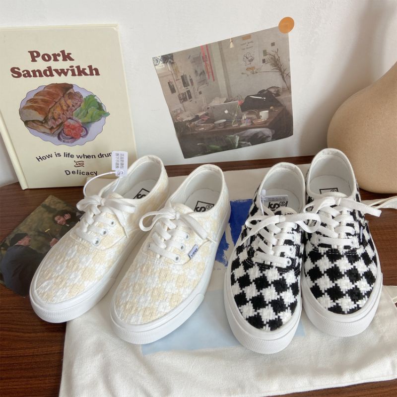 Giày ulzzang kiểu dáng basic thêu họa tiết caro