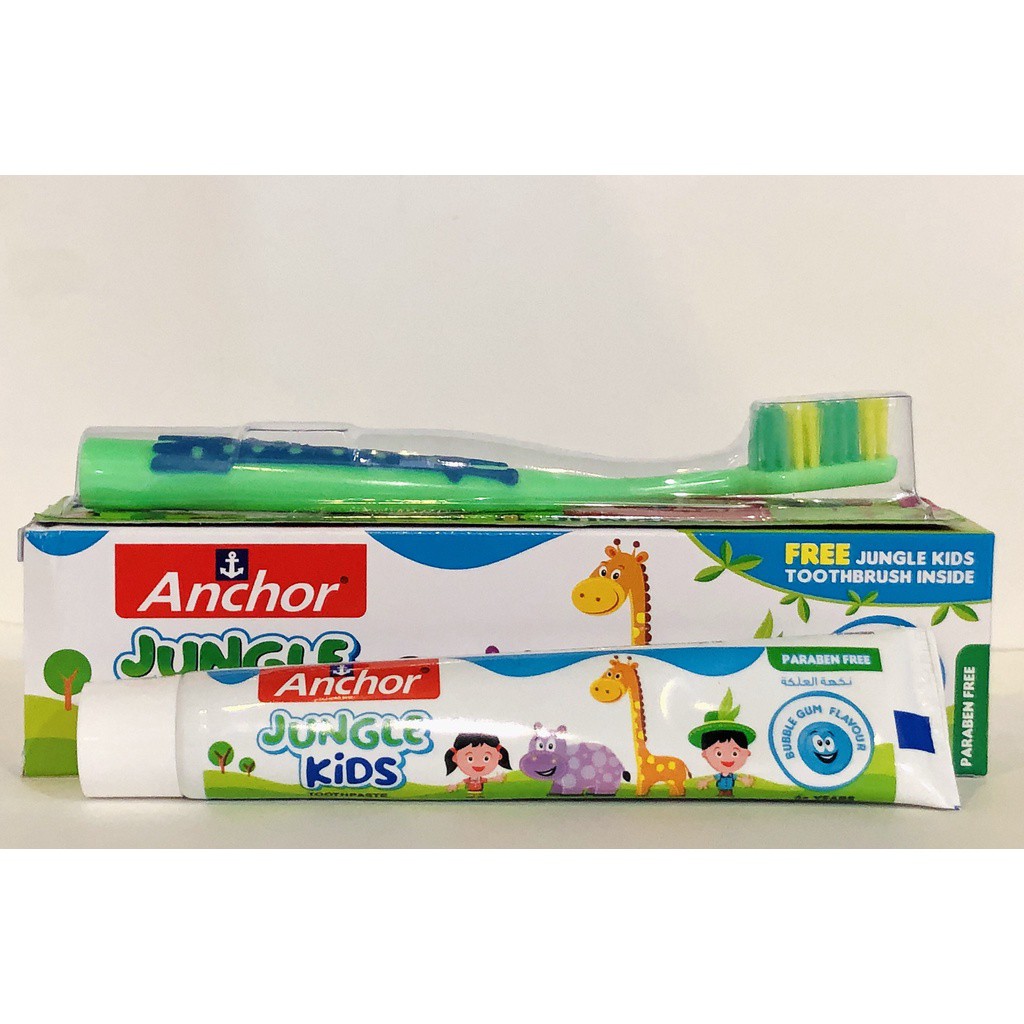 Kem đánh răng cho bé ANCHOR JUNGLE KIDS vị kẹo Gum - Tặng bàn chải