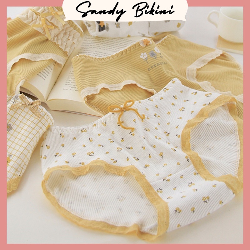 Quần Lót Nữ Cotton Tăm Hàng Đẹp Co Giãn Họa Tiết Hoa Vàng Hoàng Kim Cao Cấp