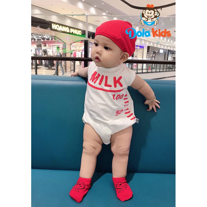 Bodysuit sơ sinh cho bé gái, bé trai 4-15kg hình Bình Sữa - DoLaKids