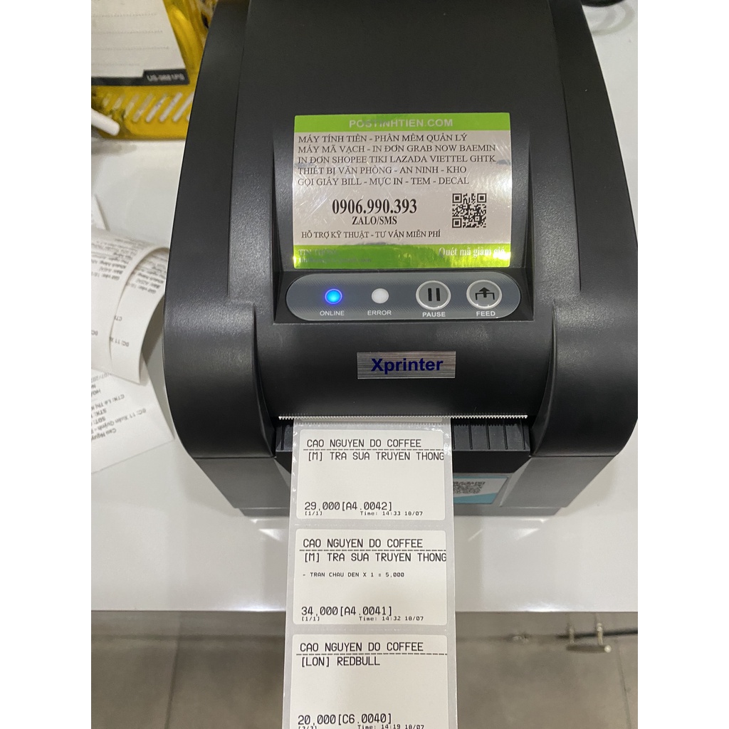 Máy in Tem nhiệt Dán Ly trà chanh trà sữa In Máy Tính USB Ipos, Posapp, Pos365, Kiotviet, Sapo 1 tem Xprinter XP - 350B