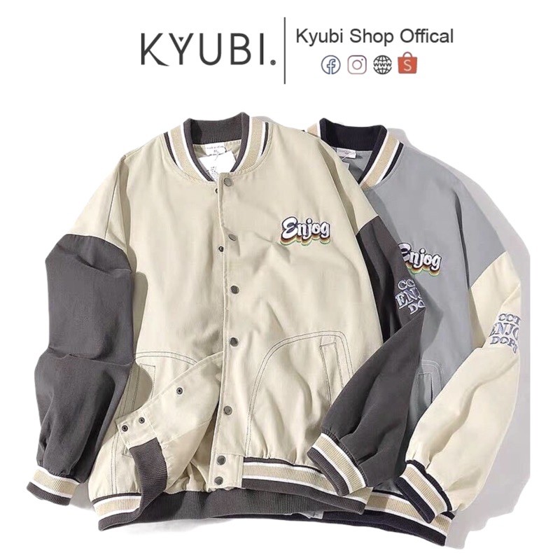 [Mã FAGREAT55 giảm tới 50K đơn 250K] Áo Khoác Bomber Kaki ENJOG [Kem,Xám Xanh] - Kyubi | BigBuy360 - bigbuy360.vn