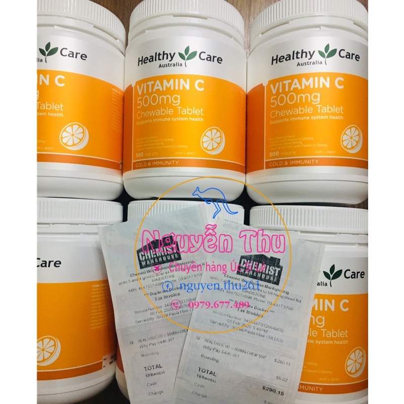 (Mẫu mới) Healthy Care Vitamin C 500mg 500 viên Úc- Đủ bill