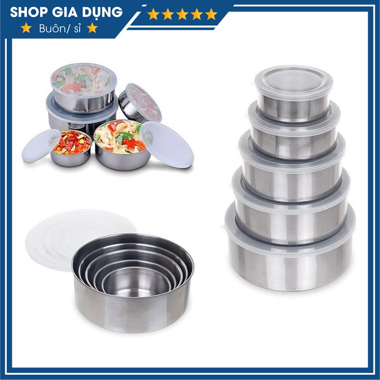 Bộ 5 Hộp Đựng Thực Phẩm Inox Có Nắp Nhựa