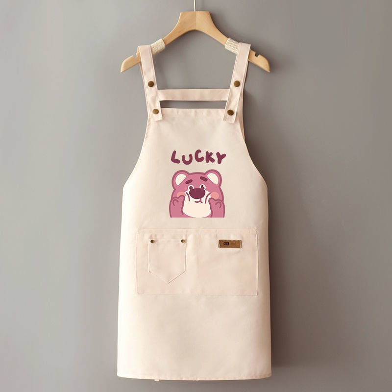 Tạp Dề Vải Canvas Họa Tiết Gấu Và Dâu Tây Dễ Thương Dành Cho Nữ