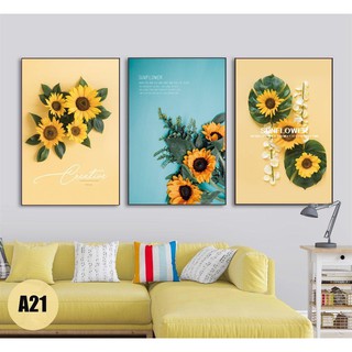 Tranh treo tường phòng khách, phòng ngủ đẹp - Bộ 3 bức tranh treo tường canvas hoa hướng dương
