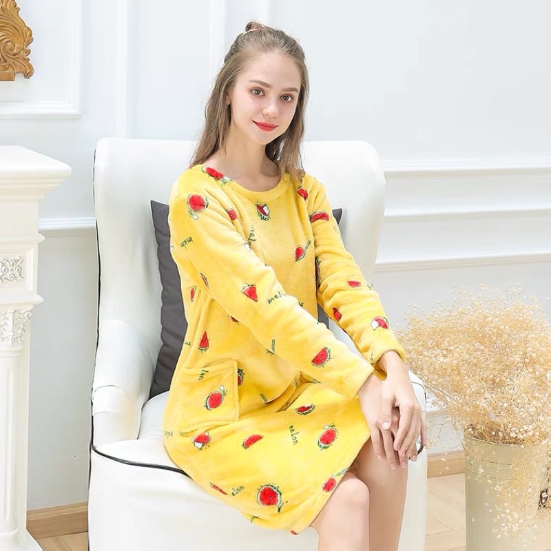 Váy ngủ bông mềm mại ngọt ngào, hoạ tiết trái cây xinh xắn ấm áp | BigBuy360 - bigbuy360.vn