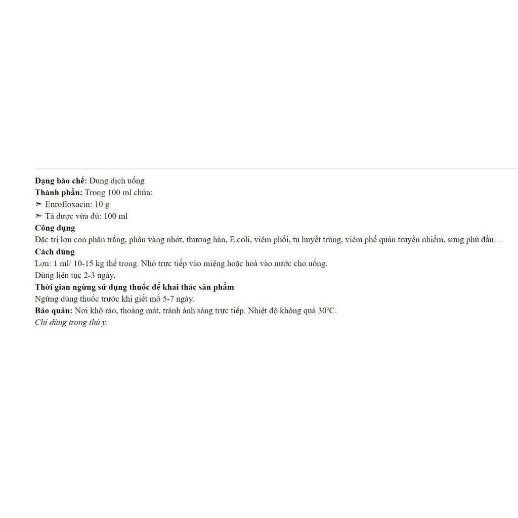 ENRO-10S 100ml Goovet Dùng cho heo và gia cầm