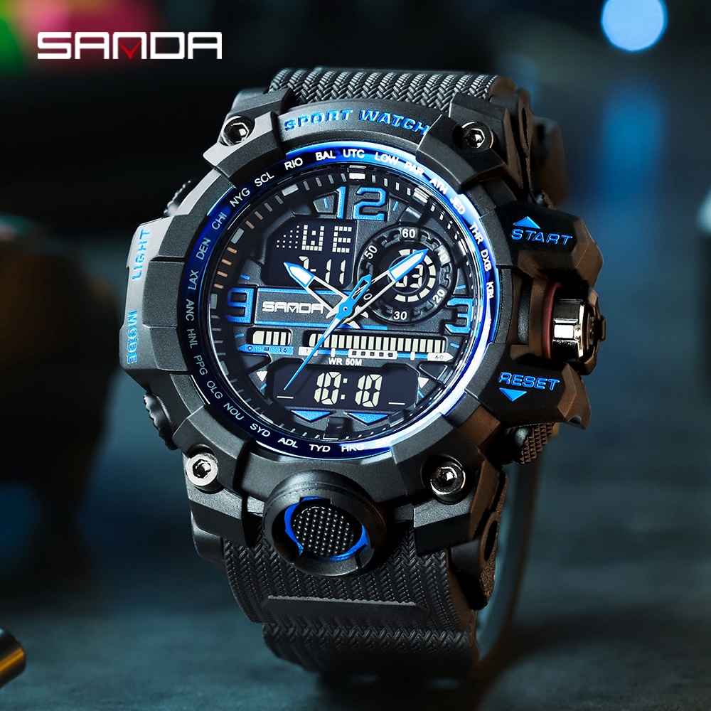 Đồng hồ thể thao SANDA 3133-4 đa năng chống thấm nước có đèn led phát sáng tùy chọn màu sắc dành cho nam