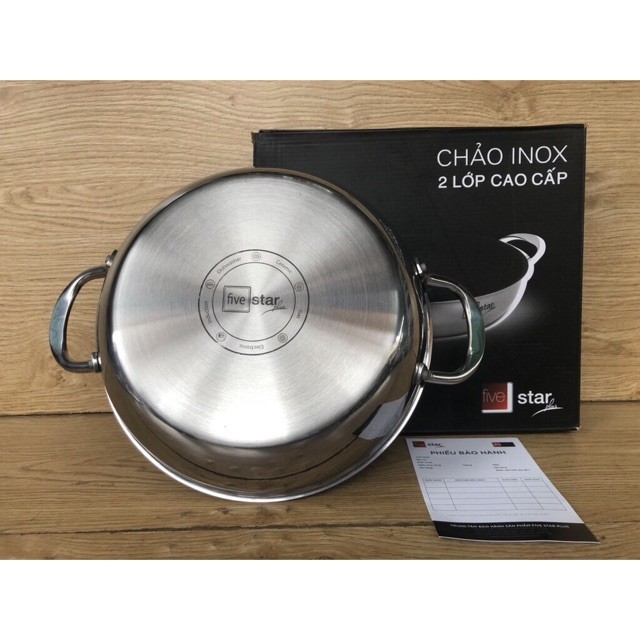 Chảo chống dính inox  Fivestar Standard 2 quai có nắp kính tặng 5 muỗng ( 18cm / 22cm / 26cm )