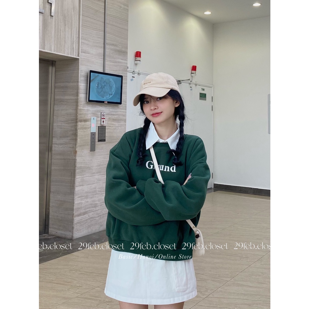 Áo sweater nỉ bông dáng vừa in Ground - 29feb.closet - A120