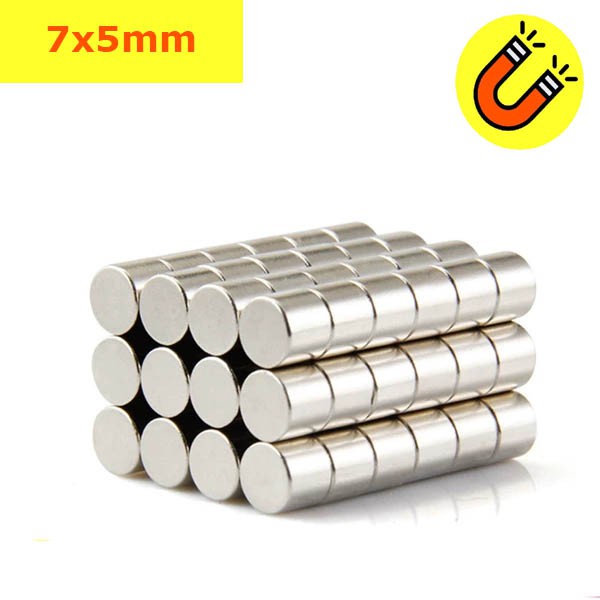 Nam châm tròn đường kính 7x1/2/4/5mm mạ Niken - Giá 10 viên