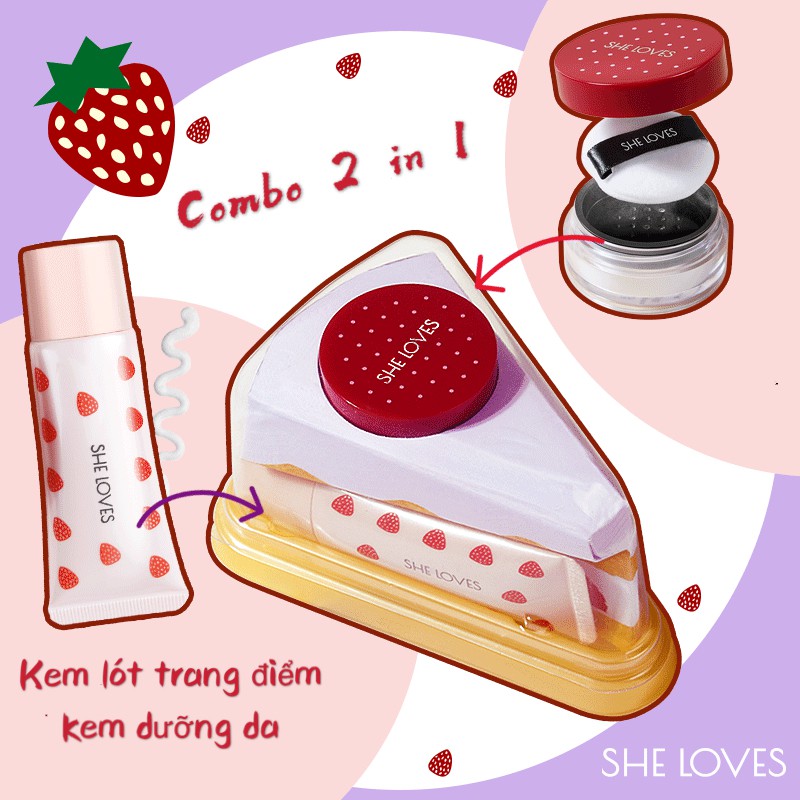 Set 2 món kem lót + phấn phủ bột SHE LOVE hình bánh siêu yêu