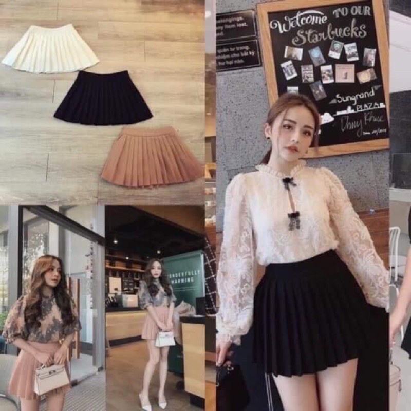 [ Chất đẹp loại 1] Chân váy ngắn xếp ly có quần bên trong phong cách tiểu thư đánh yêu