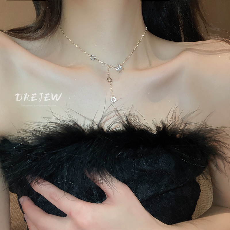 Dây Chuyền Mặt Hình Trụ Mạ Vàng Thật Đính Đá Zircon Phong Cách Retro Hàn Quốc Đơn Giản Dễ Phối Đồ Cho Nữ