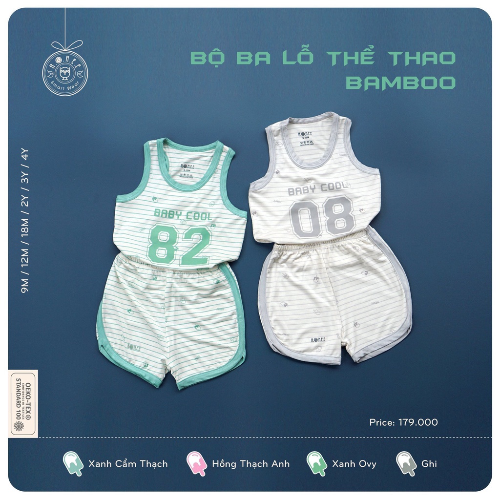 Bộ Ba Lỗ thể thao Bamboo cho bé từ 6 tháng đến 18 tháng