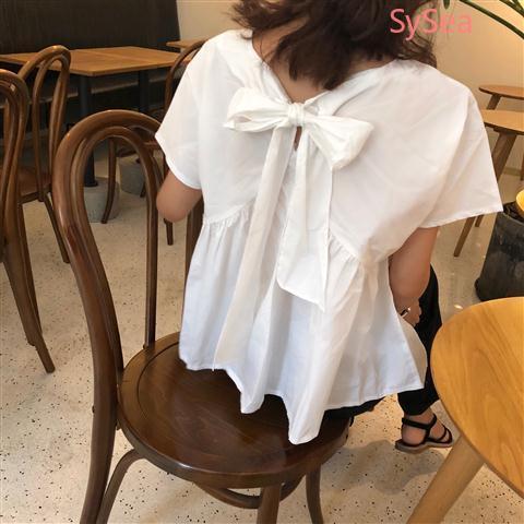 Áo Sơ Mi Dáng Rộng Phối Nơ Sau Lưng Phong Cách Mùa Hè Trẻ Trung Dành Cho Nữ