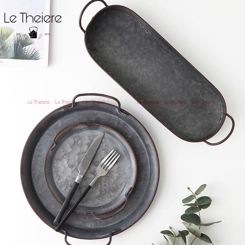 Đĩa Đựng Hoa Quả Đồ Ăn Băng Kim Loại Có Quai Kiểu Vintage Châu Âu