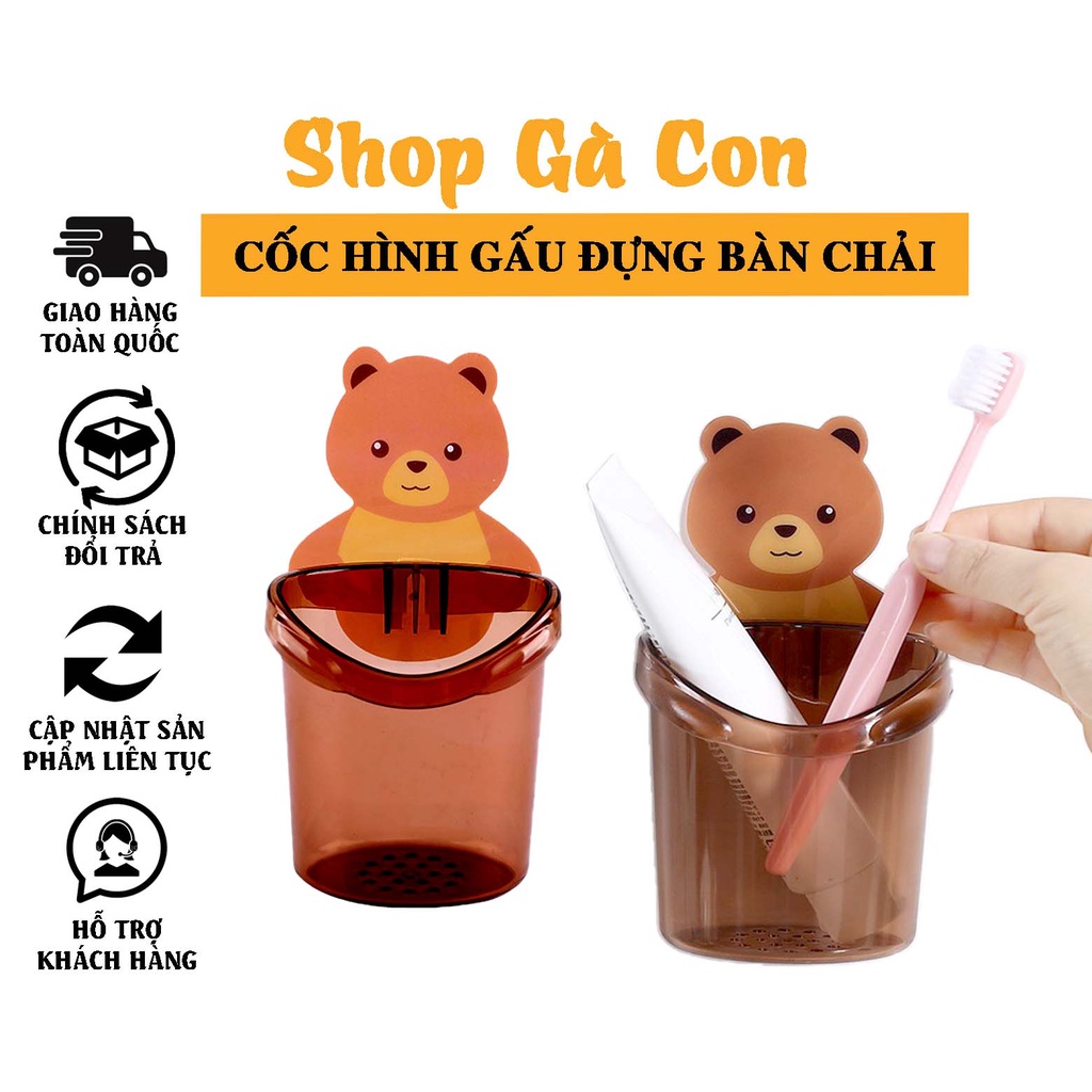 Cốc đựng đồ cắm bàn chải kem đánh răng dán tường hình gấu đáng yêu (CG02)