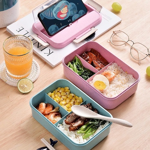 Hộp Cơm Văn Phòng Lúa Mạch 3 Ngăn Giữ Nhiệt Đựng Thức Ăn Cao Cấp Kèm Muỗng Đũa